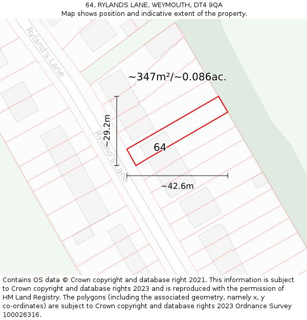 64, RYLANDS LANE, WEYMOUTH, DT4 9QA: Plot and title map