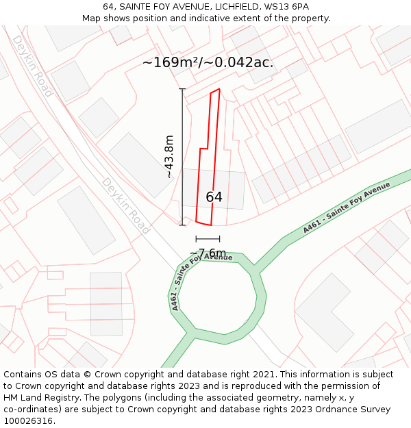 64, SAINTE FOY AVENUE, LICHFIELD, WS13 6PA: Plot and title map
