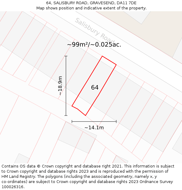 64, SALISBURY ROAD, GRAVESEND, DA11 7DE: Plot and title map