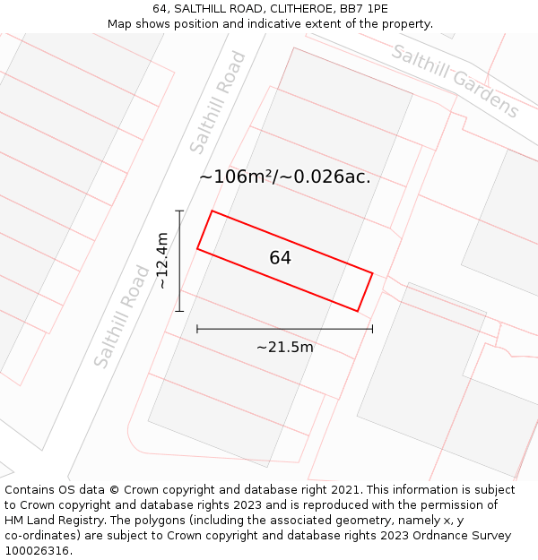 64, SALTHILL ROAD, CLITHEROE, BB7 1PE: Plot and title map