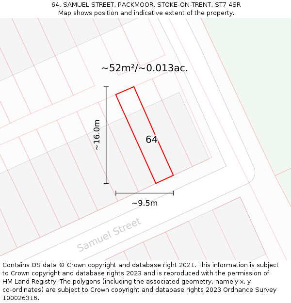 64, SAMUEL STREET, PACKMOOR, STOKE-ON-TRENT, ST7 4SR: Plot and title map