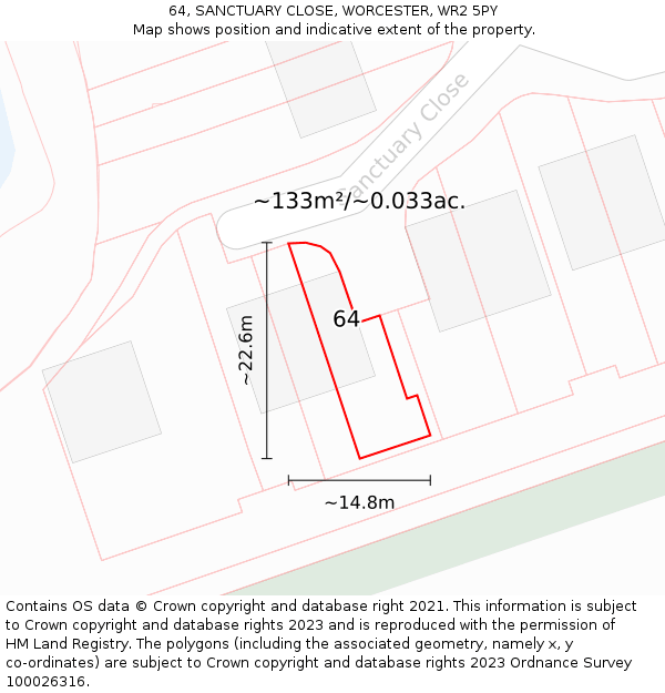 64, SANCTUARY CLOSE, WORCESTER, WR2 5PY: Plot and title map