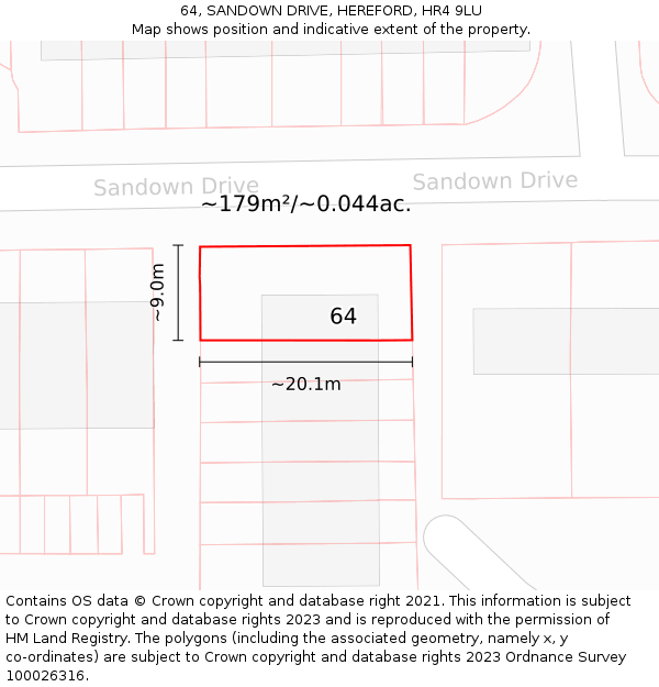 64, SANDOWN DRIVE, HEREFORD, HR4 9LU: Plot and title map
