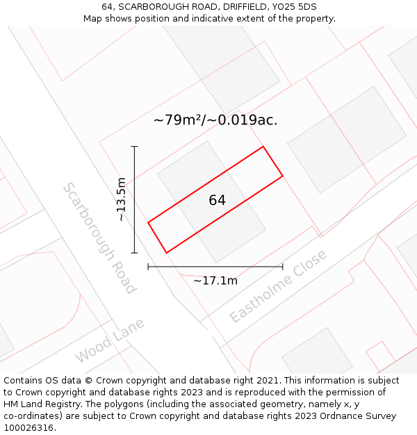 64, SCARBOROUGH ROAD, DRIFFIELD, YO25 5DS: Plot and title map
