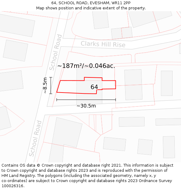 64, SCHOOL ROAD, EVESHAM, WR11 2PP: Plot and title map