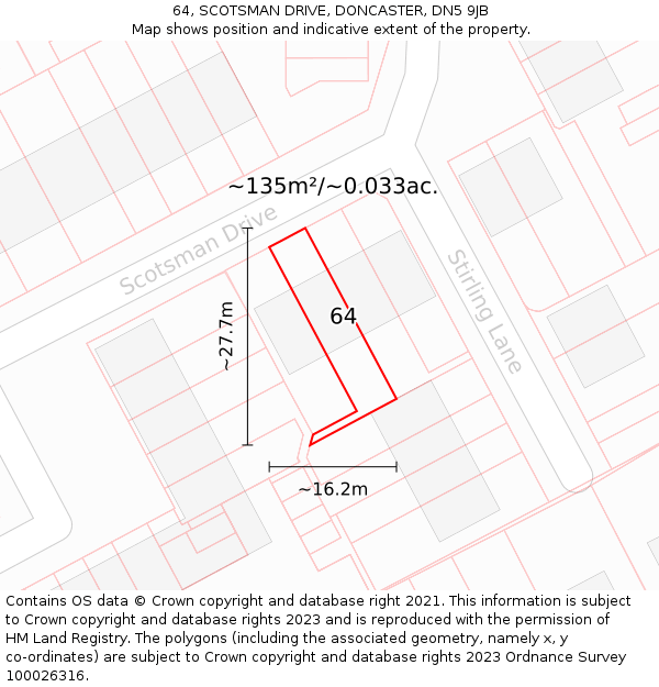 64, SCOTSMAN DRIVE, DONCASTER, DN5 9JB: Plot and title map