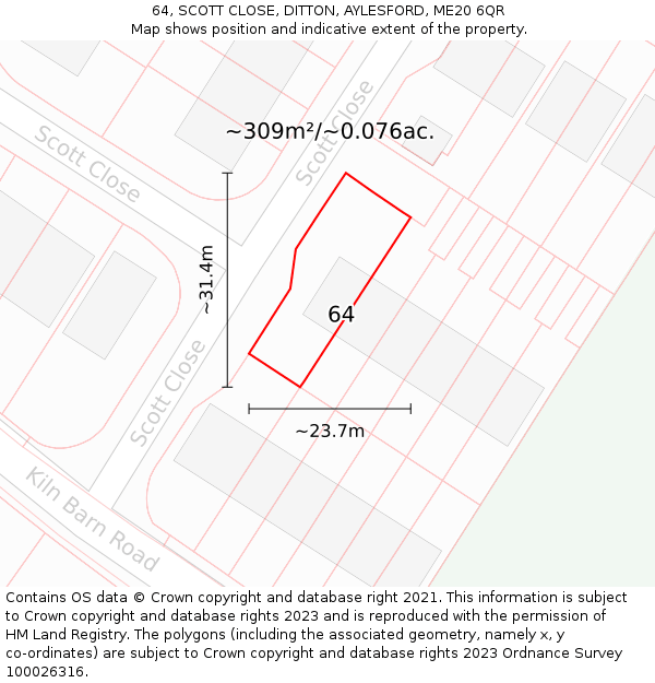 64, SCOTT CLOSE, DITTON, AYLESFORD, ME20 6QR: Plot and title map