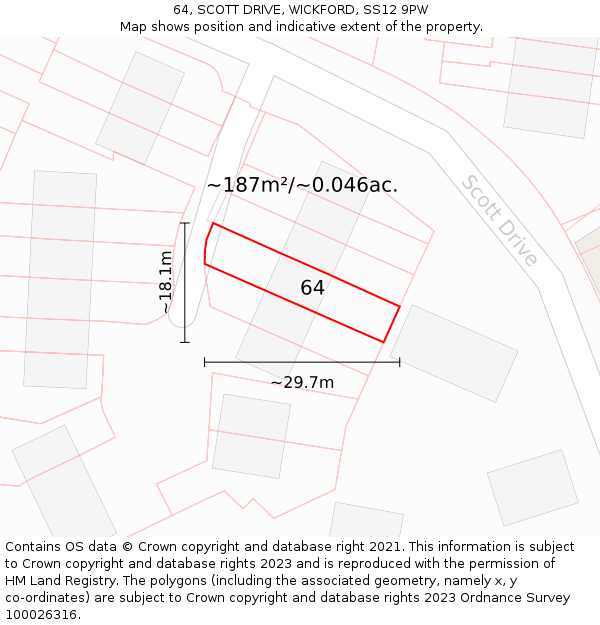 64, SCOTT DRIVE, WICKFORD, SS12 9PW: Plot and title map