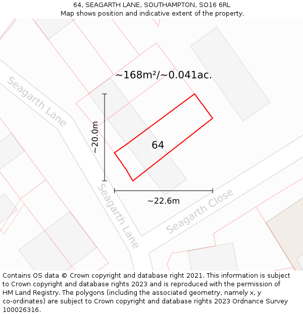64, SEAGARTH LANE, SOUTHAMPTON, SO16 6RL: Plot and title map
