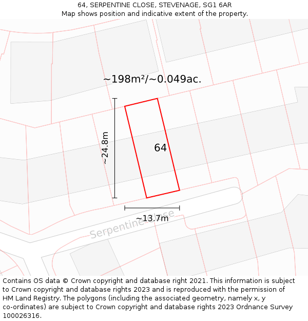 64, SERPENTINE CLOSE, STEVENAGE, SG1 6AR: Plot and title map