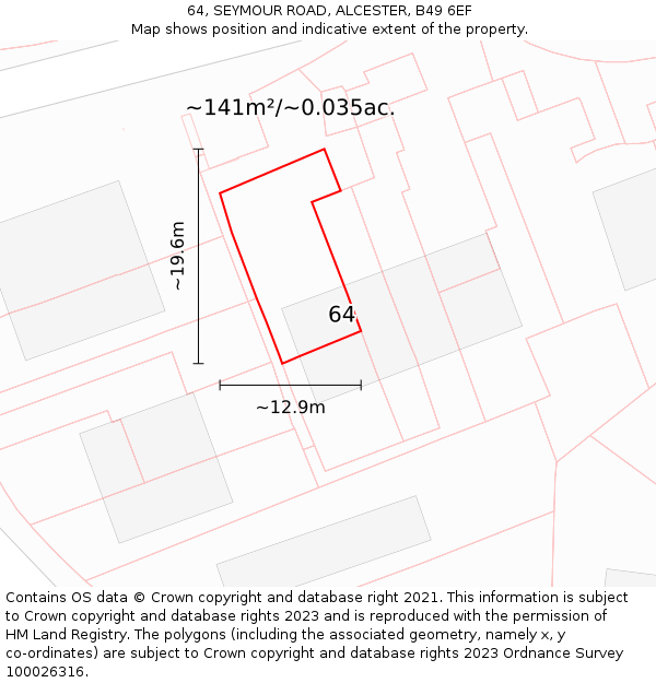 64, SEYMOUR ROAD, ALCESTER, B49 6EF: Plot and title map