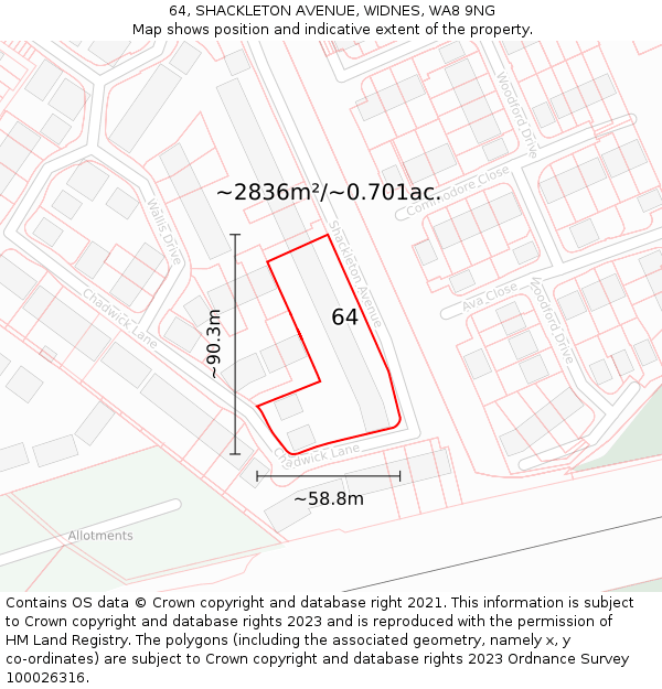 64, SHACKLETON AVENUE, WIDNES, WA8 9NG: Plot and title map