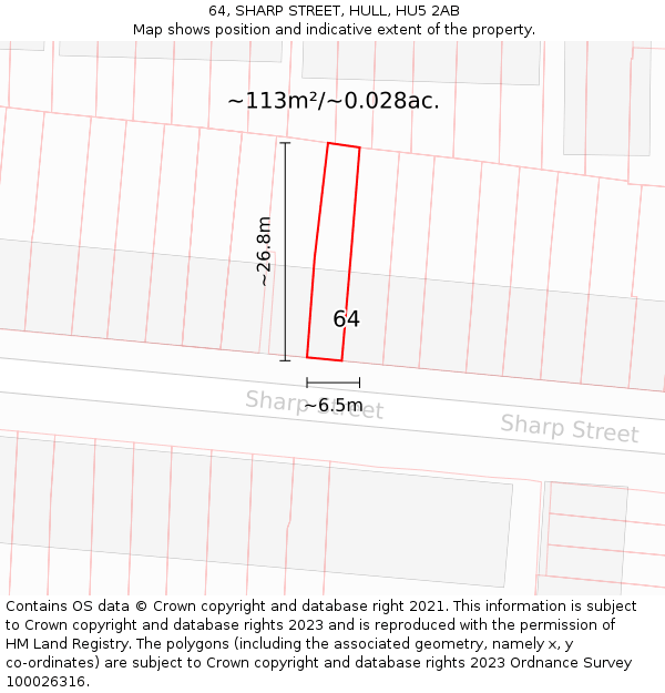 64, SHARP STREET, HULL, HU5 2AB: Plot and title map