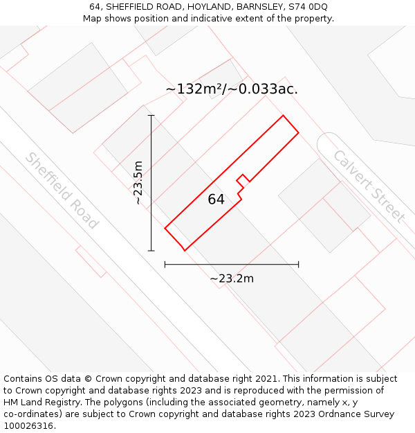 64, SHEFFIELD ROAD, HOYLAND, BARNSLEY, S74 0DQ: Plot and title map