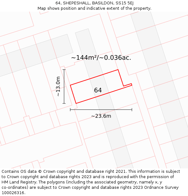 64, SHEPESHALL, BASILDON, SS15 5EJ: Plot and title map