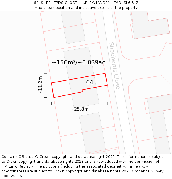 64, SHEPHERDS CLOSE, HURLEY, MAIDENHEAD, SL6 5LZ: Plot and title map