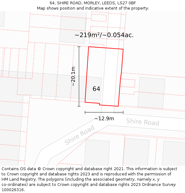 64, SHIRE ROAD, MORLEY, LEEDS, LS27 0BF: Plot and title map