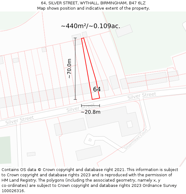 64, SILVER STREET, WYTHALL, BIRMINGHAM, B47 6LZ: Plot and title map