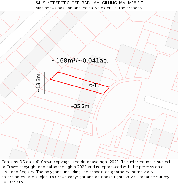 64, SILVERSPOT CLOSE, RAINHAM, GILLINGHAM, ME8 8JT: Plot and title map