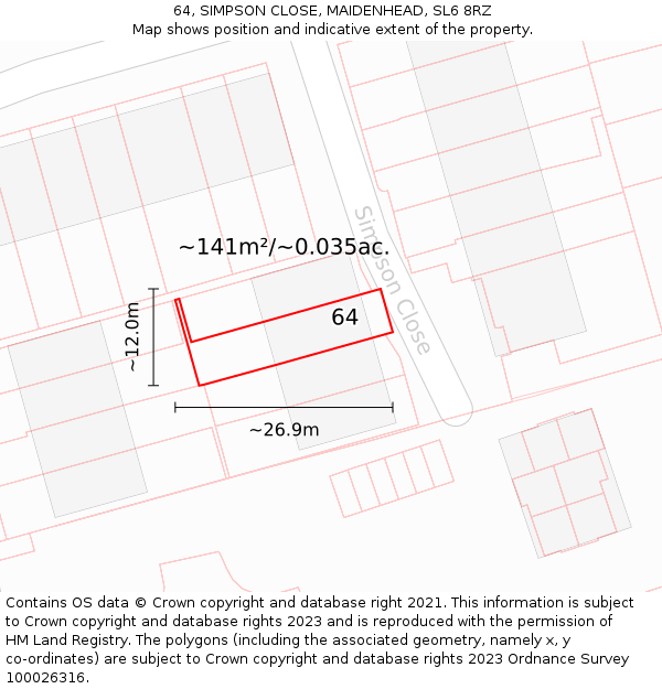 64, SIMPSON CLOSE, MAIDENHEAD, SL6 8RZ: Plot and title map