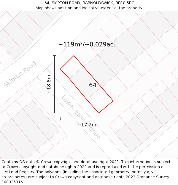 64, SKIPTON ROAD, BARNOLDSWICK, BB18 5EG: Plot and title map