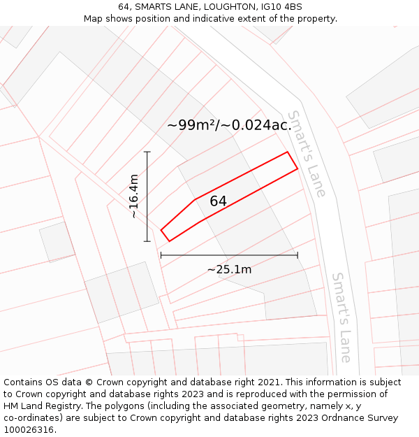 64, SMARTS LANE, LOUGHTON, IG10 4BS: Plot and title map