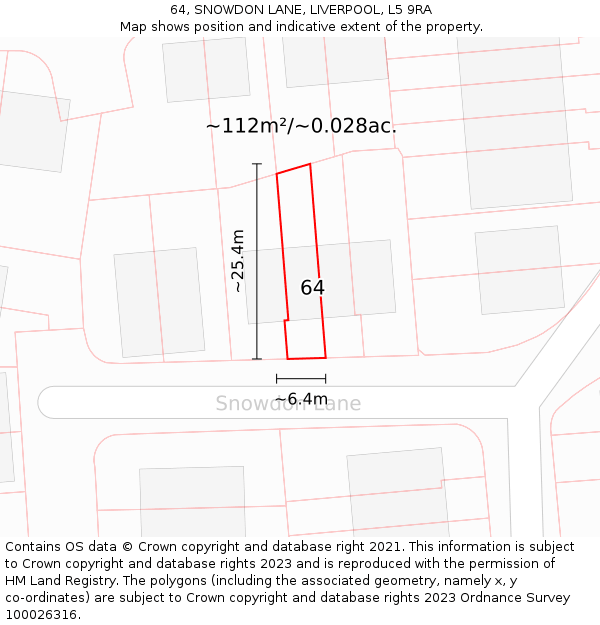 64, SNOWDON LANE, LIVERPOOL, L5 9RA: Plot and title map