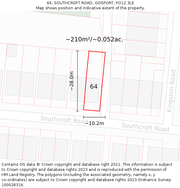 64, SOUTHCROFT ROAD, GOSPORT, PO12 3LE: Plot and title map