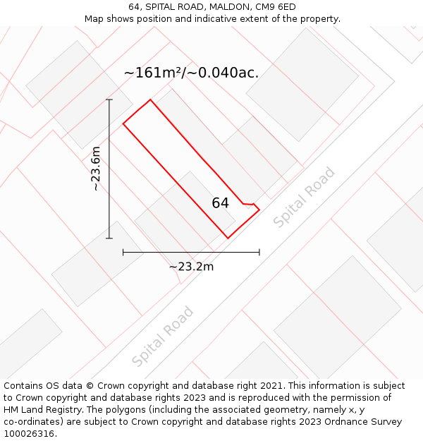 64, SPITAL ROAD, MALDON, CM9 6ED: Plot and title map