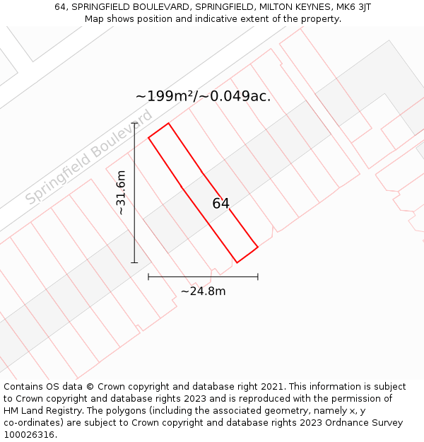 64, SPRINGFIELD BOULEVARD, SPRINGFIELD, MILTON KEYNES, MK6 3JT: Plot and title map