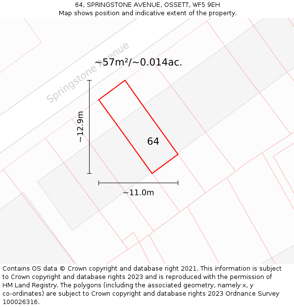 64, SPRINGSTONE AVENUE, OSSETT, WF5 9EH: Plot and title map