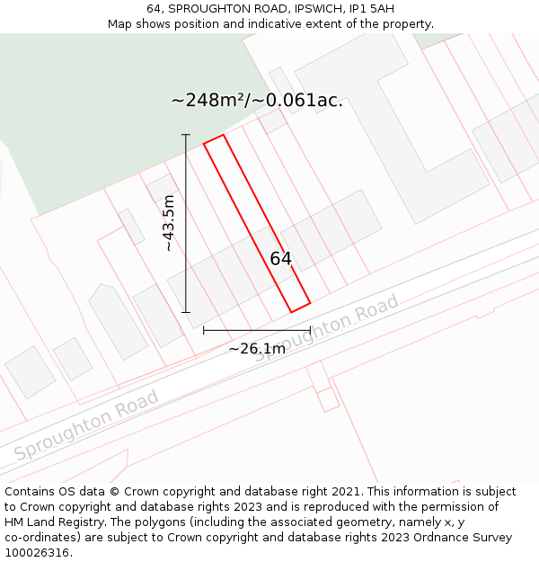 64, SPROUGHTON ROAD, IPSWICH, IP1 5AH: Plot and title map