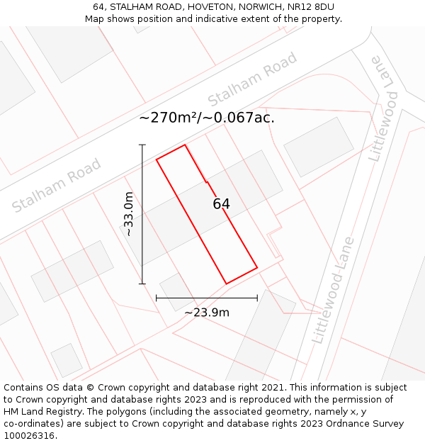 64, STALHAM ROAD, HOVETON, NORWICH, NR12 8DU: Plot and title map