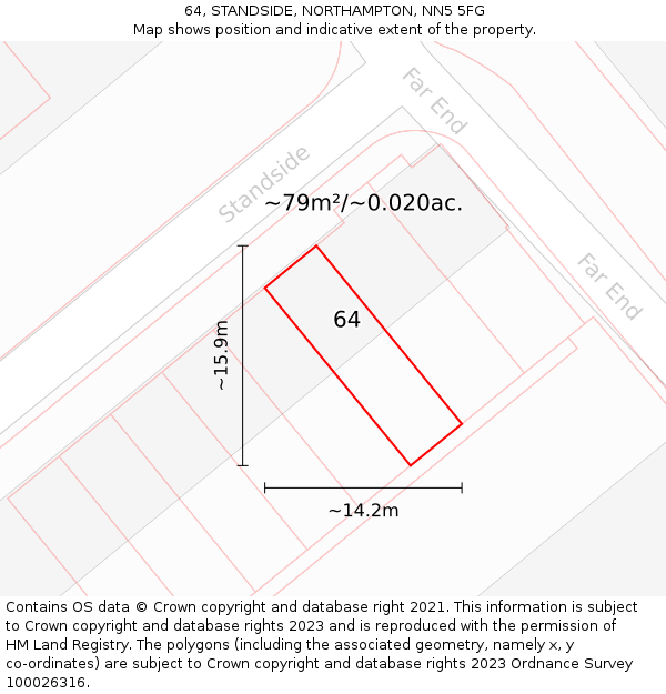 64, STANDSIDE, NORTHAMPTON, NN5 5FG: Plot and title map