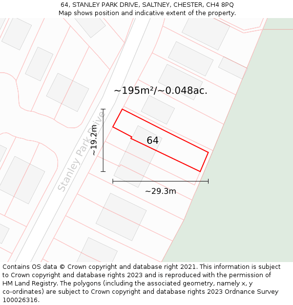 64, STANLEY PARK DRIVE, SALTNEY, CHESTER, CH4 8PQ: Plot and title map