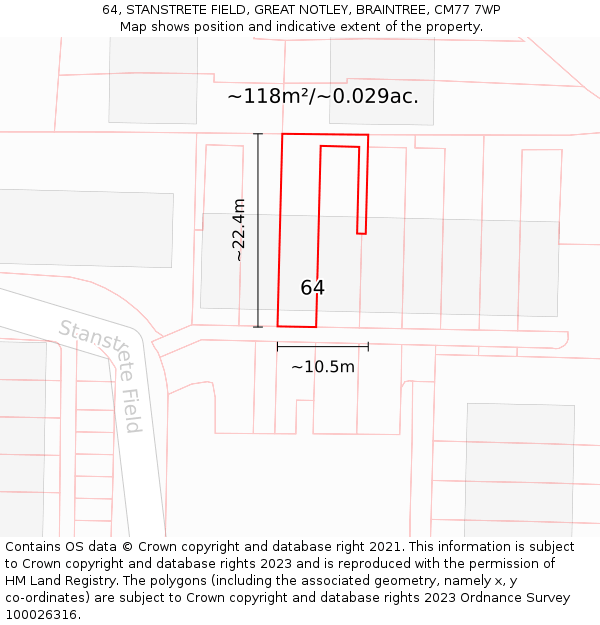 64, STANSTRETE FIELD, GREAT NOTLEY, BRAINTREE, CM77 7WP: Plot and title map