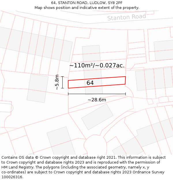 64, STANTON ROAD, LUDLOW, SY8 2PF: Plot and title map