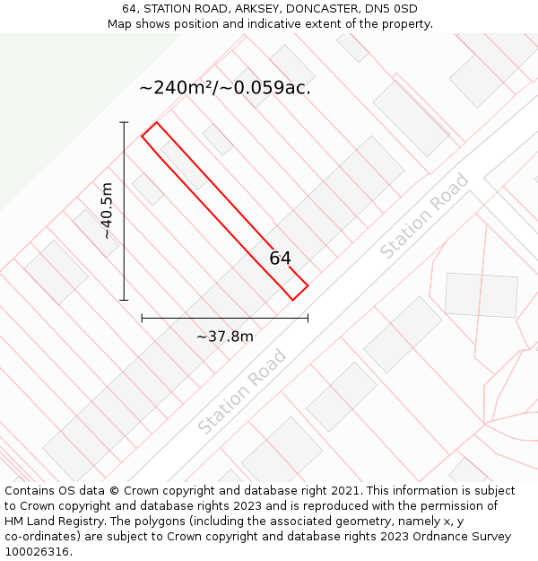 64, STATION ROAD, ARKSEY, DONCASTER, DN5 0SD: Plot and title map