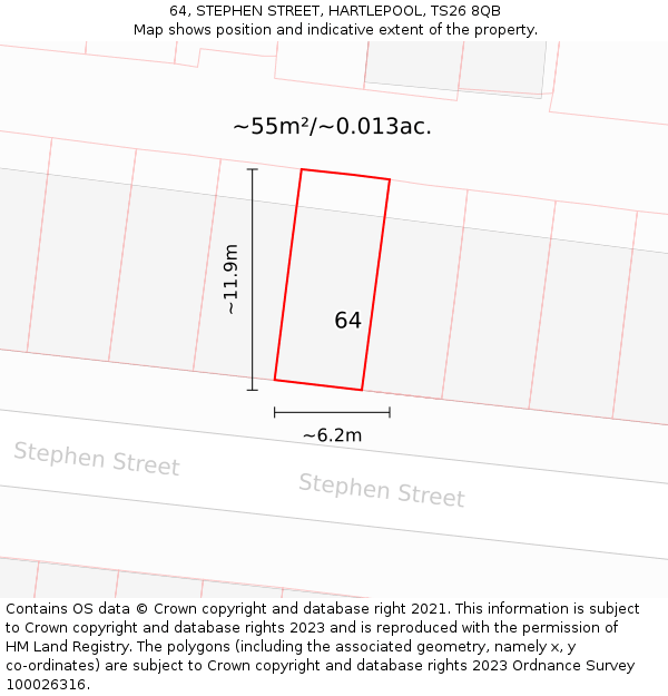 64, STEPHEN STREET, HARTLEPOOL, TS26 8QB: Plot and title map