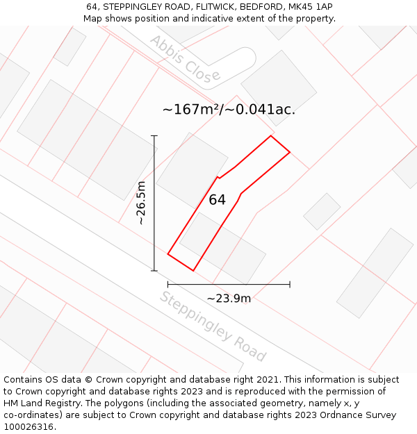 64, STEPPINGLEY ROAD, FLITWICK, BEDFORD, MK45 1AP: Plot and title map