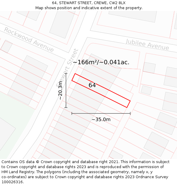 64, STEWART STREET, CREWE, CW2 8LX: Plot and title map