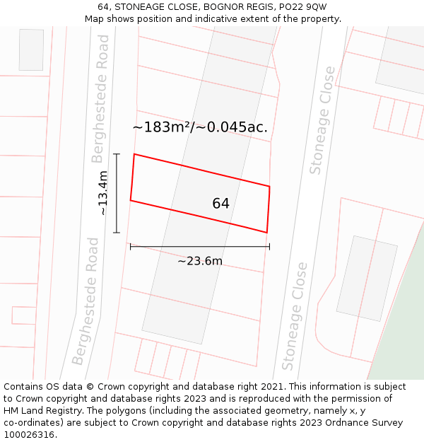 64, STONEAGE CLOSE, BOGNOR REGIS, PO22 9QW: Plot and title map