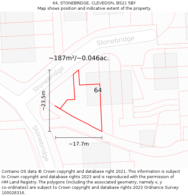 64, STONEBRIDGE, CLEVEDON, BS21 5BY: Plot and title map
