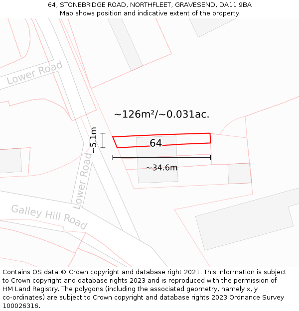 64, STONEBRIDGE ROAD, NORTHFLEET, GRAVESEND, DA11 9BA: Plot and title map