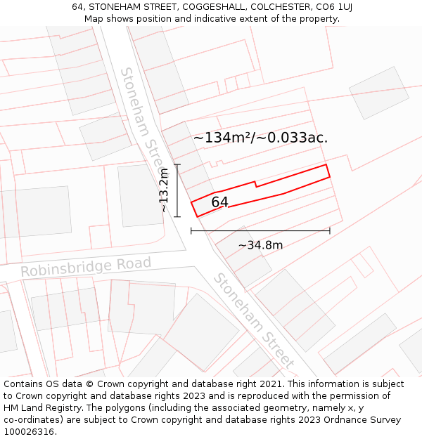 64, STONEHAM STREET, COGGESHALL, COLCHESTER, CO6 1UJ: Plot and title map