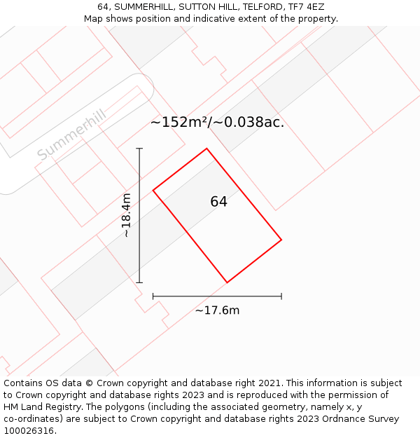 64, SUMMERHILL, SUTTON HILL, TELFORD, TF7 4EZ: Plot and title map