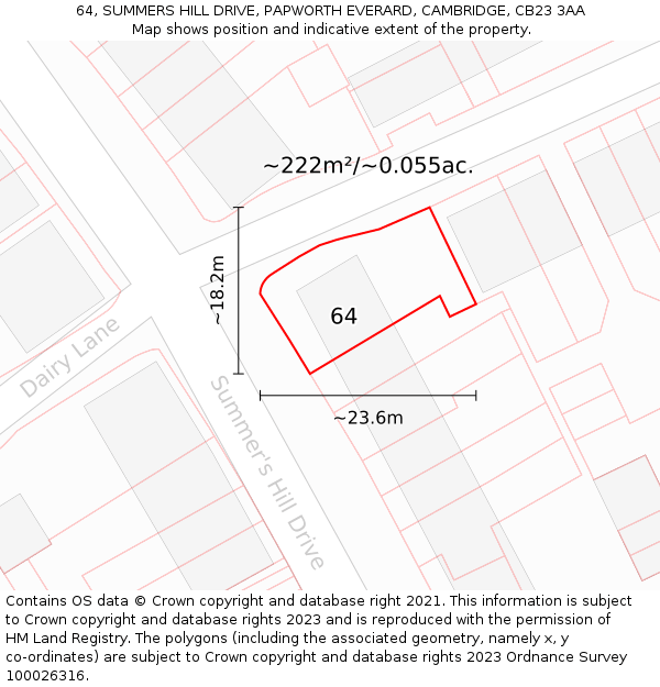 64, SUMMERS HILL DRIVE, PAPWORTH EVERARD, CAMBRIDGE, CB23 3AA: Plot and title map
