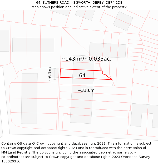 64, SUTHERS ROAD, KEGWORTH, DERBY, DE74 2DE: Plot and title map