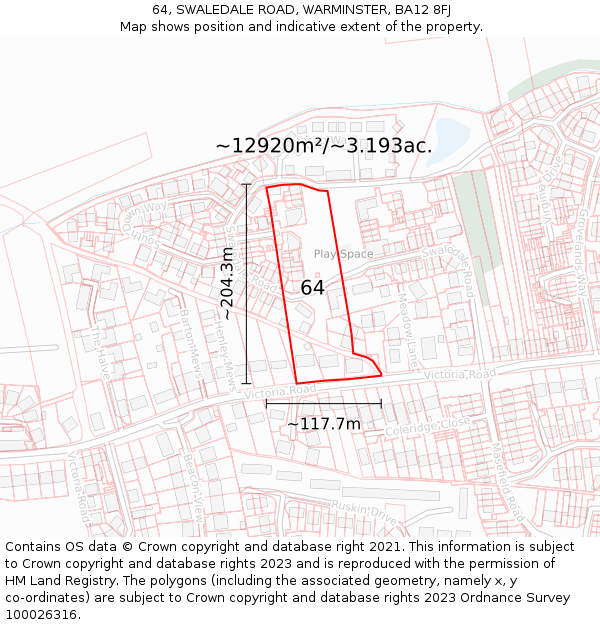 64, SWALEDALE ROAD, WARMINSTER, BA12 8FJ: Plot and title map