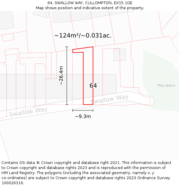 64, SWALLOW WAY, CULLOMPTON, EX15 1GE: Plot and title map